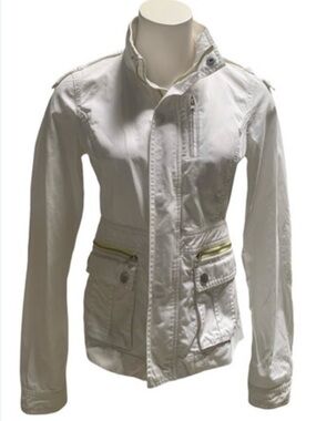 Free People Women White Utility Jacket with Zip and Flap Pockets Size 4